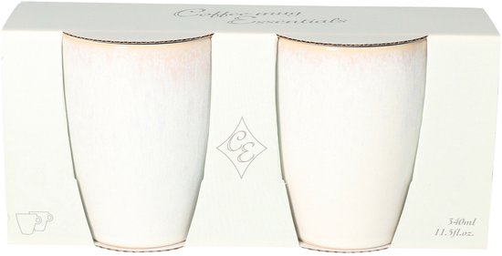 Set van twee witte mokken in geschenkverpakking, met glanzende bruine rand.