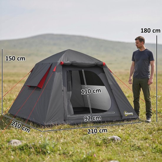 Outsunny Koepeltent-Glasvezel, Polyester-210L x 210B x 150H cm-Donkergrijs van Outsunny — afbeelding 2