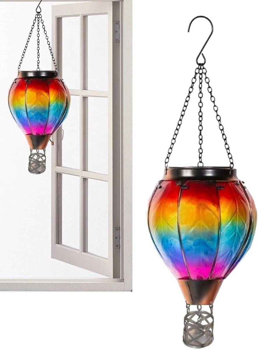 Zonne lantaarn - Heteluchtballon licht - Buiten decoratie - Flikkerende vlam effect - 30 x 14.5 cm - Meerkleurig