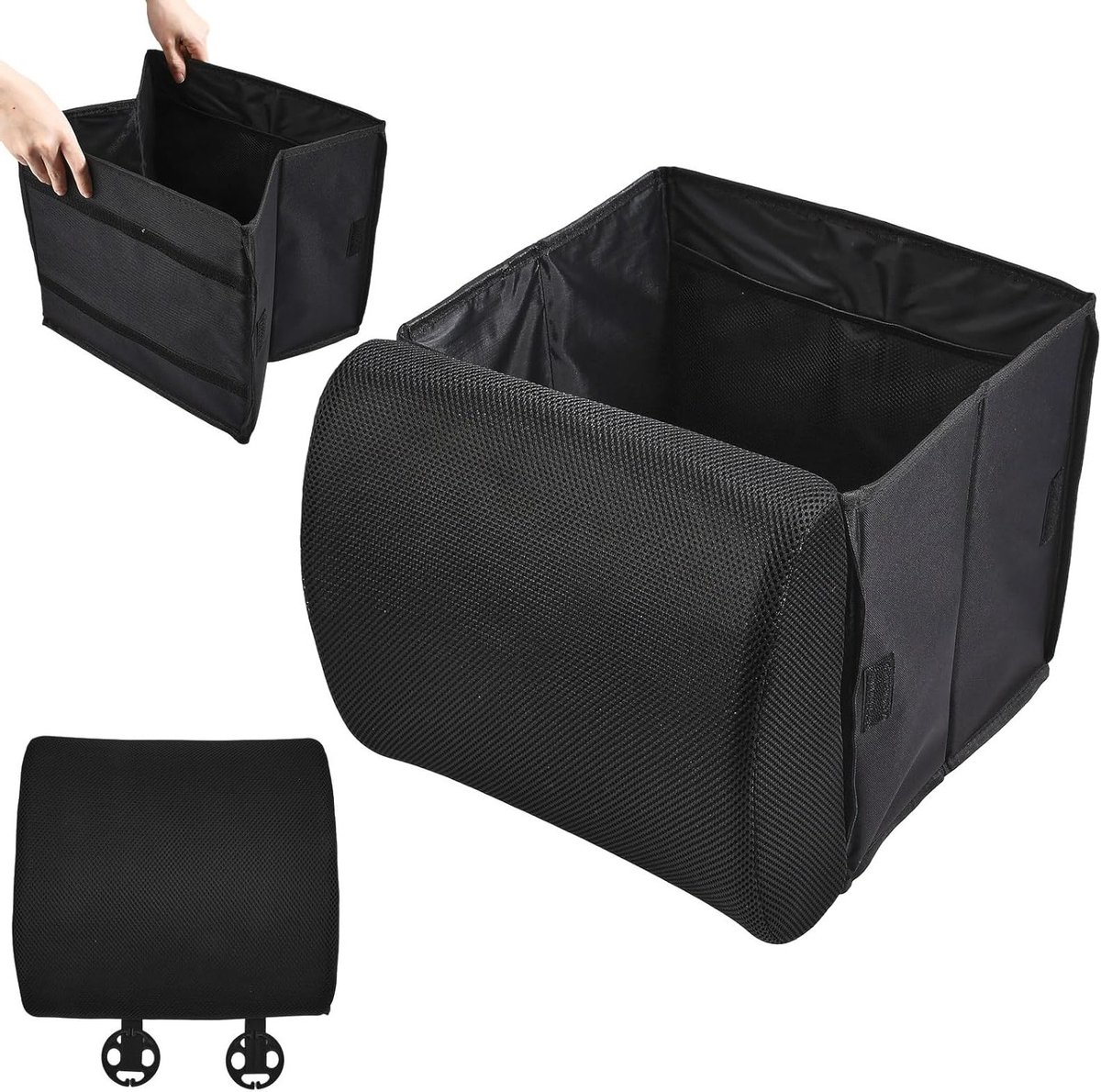 Autostoelorganizer en lendensteun, 2-in-1 opvouwbare achterbankoplossing met 30L opslagcapaciteit, ideaal voor auto, vrachtwagen en SUV, praktische cargo organizer voor onderweg