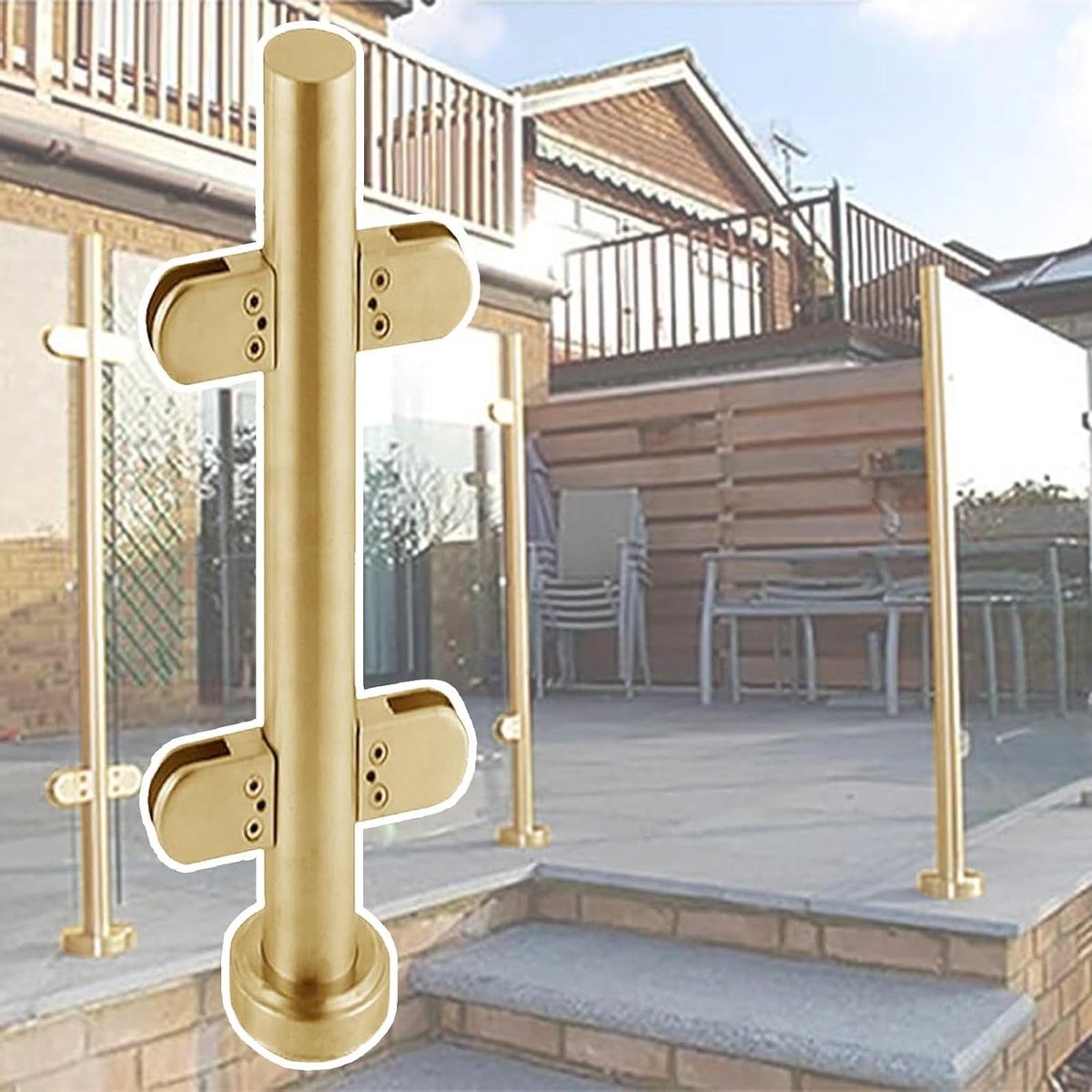 Glazen Panelen Ondersteuning - Glazen Balustrade Paal - Terras Afscheiding - Roestvrij Staal 304 - Voor 10-12mm Glas - Goud