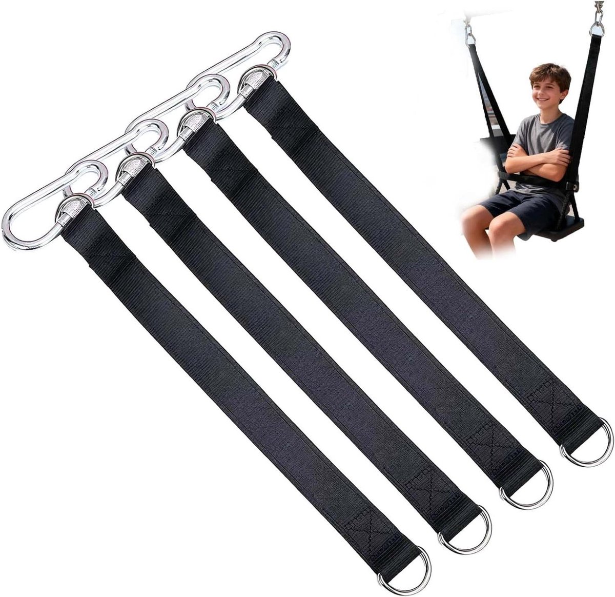 Schommelbevestiging Set - Schommelbanden Hangen - Veilig Ophangen - Weerbestendig Nylon - 4 stuks 29 cm - Zwart