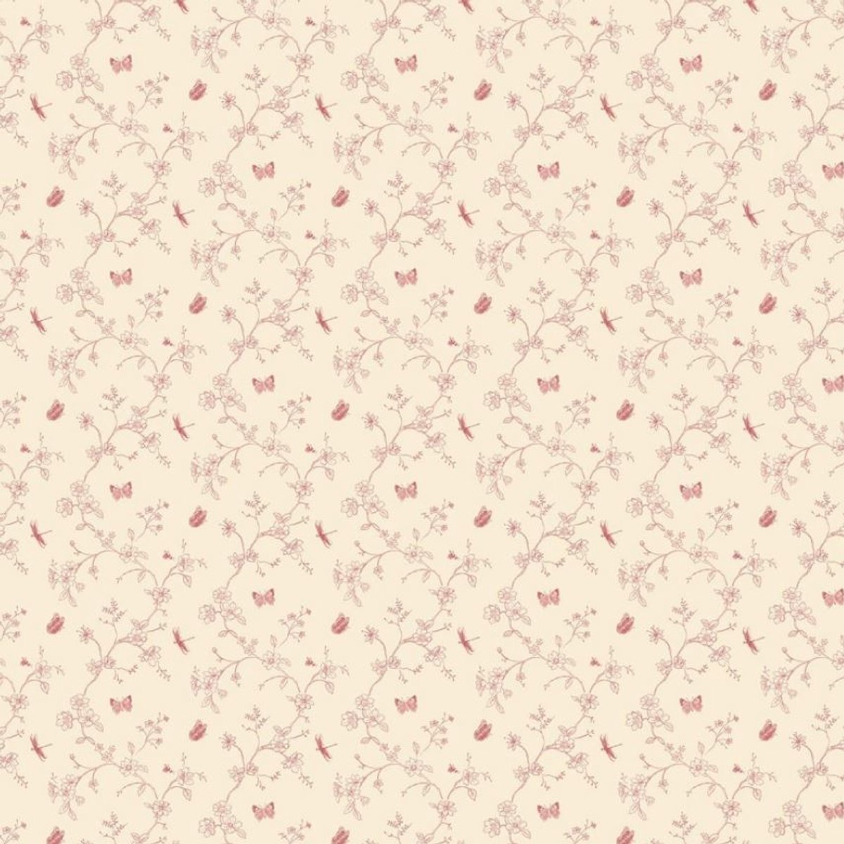 Behang – Vintage behang – Bloemenbehang – Ruby Rood – Lichtgeel – Romantisch – Vlinders – Woonkamer – Slaapkamer – 0,53 x 10,05 M - Miniatures 2