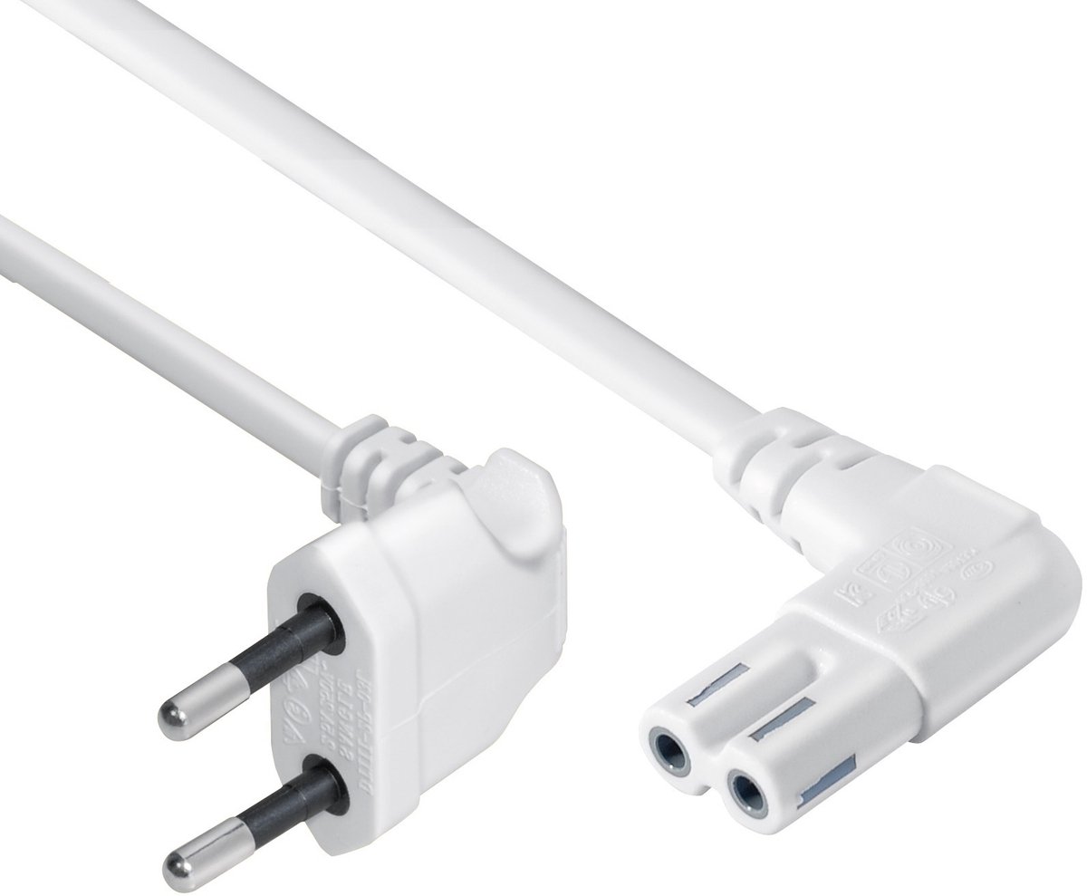 Cablexpert Stroomkabel met C7 / 8-vormige plug - haaks / Wit 2,5 M