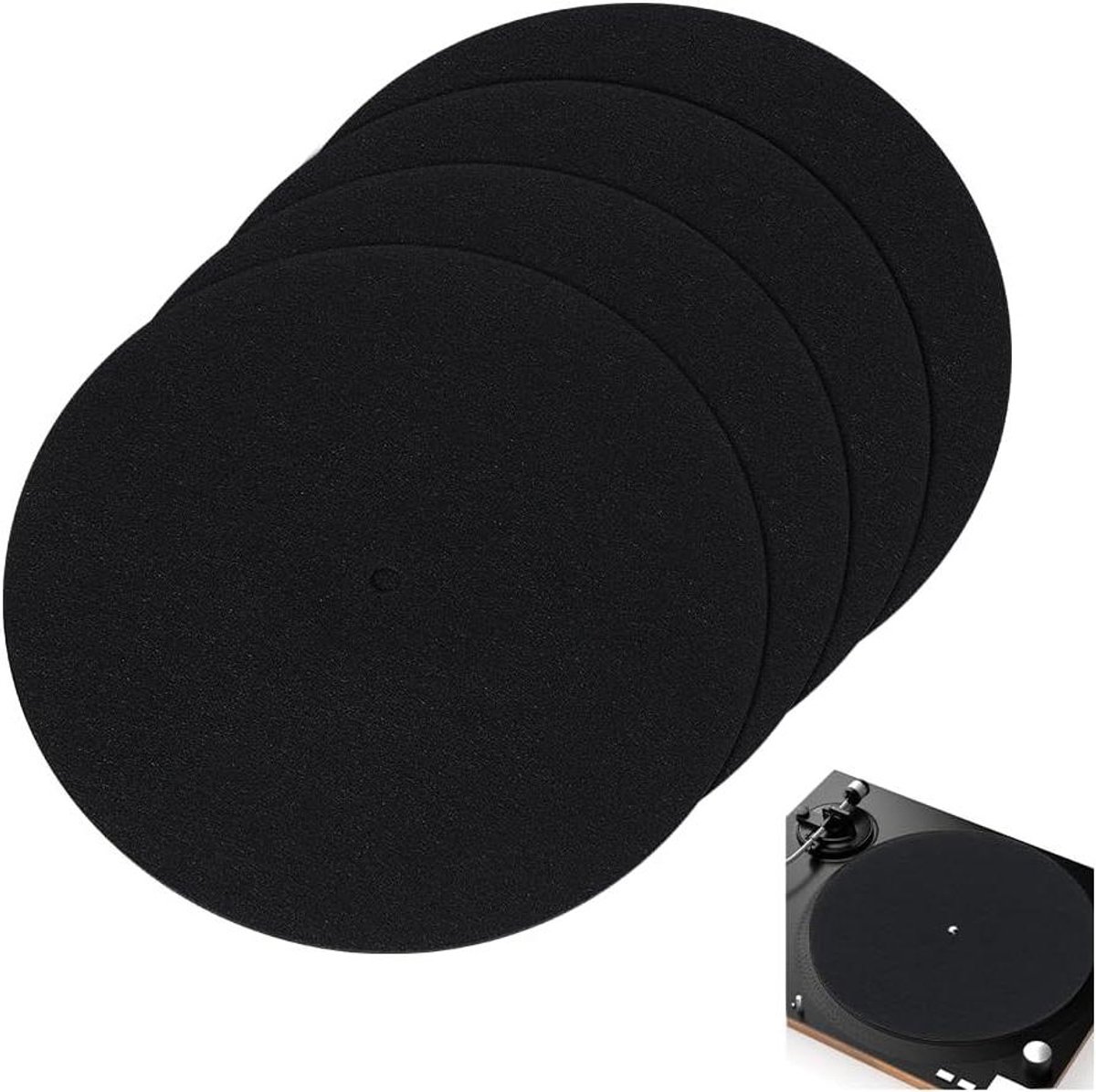 Draaitafel Mat - Vilt Slipmat - Platen Spelen - Trillingen Reduceren - 18.5 cm Diameter - Zwart