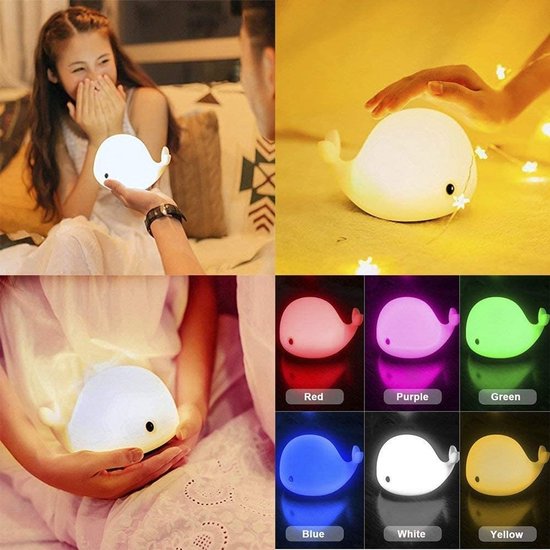 Nachtlampje Walvis - Kinderlamp Slaapkamer - Babykamer Decoratie - Zachte Siliconen - USB Oplaadbaar - Blauw — afbeelding 3
