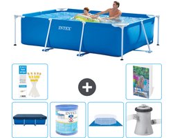 Intex Rechthoekig Frame Zwembad - 260 x 160 x 65 cm - Blauw - Inclusief Afdekzeil - Filter - Grondzeil - Zwembadfilterpomp - 7-delig