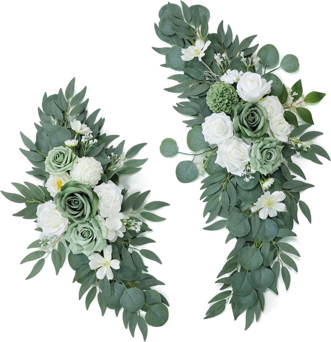 Bruiloft Boog Bloemen - Decoratie Set - Bruiloft Ceremonie - Handgemaakt Premium Materiaal - 34.5" en 23.5" - Salie Groen