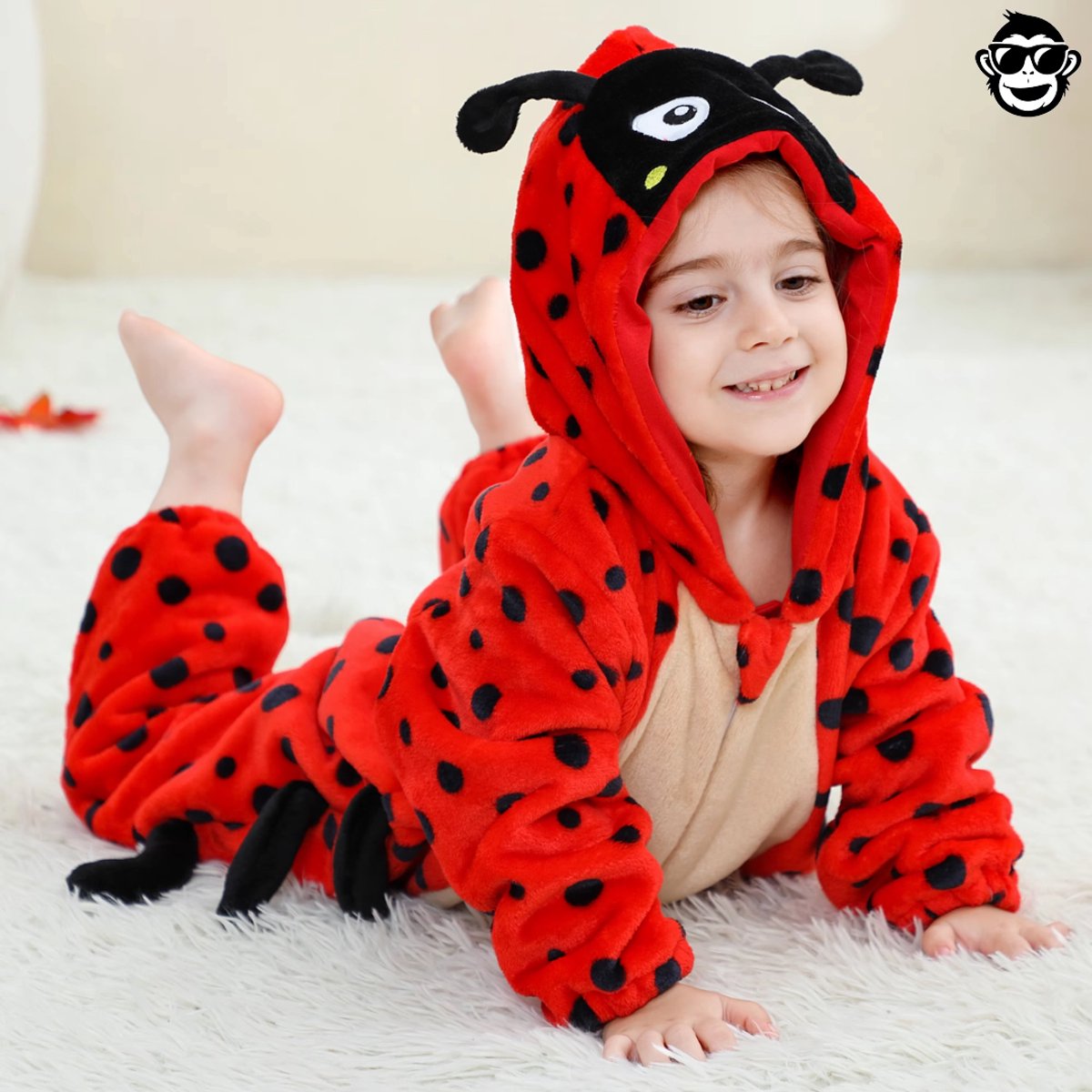 BoefieBoef Dieren Baby Onesie Peuter Pyjama Kinderen 6 maanden - 2 jaar – Lieveheerstbeestje – Verkleedkleding met Luierrits – Carnaval Dierenpak - Halloween en Kraamcadeau Tip – Zacht Flanel - Romper - Boxpak - Jongens - Meisjes - Kruippak - — afbeelding 6