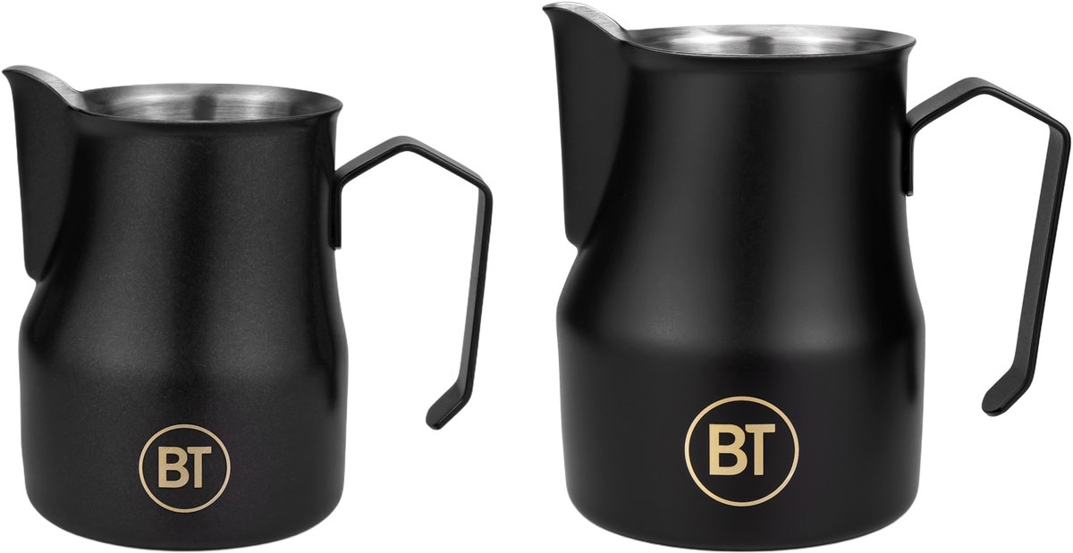 Barista tools Melkkan Set 350ml & 500ml – RVS Latte art melkkan – Professioneel opschuimkannetje – Voor Cappuccino & Latte