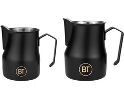 Barista tools Melkkan Set 350ml & 500ml – RVS Latte art melkkan – Professioneel opschuimkannetje – Voor Cappuccino & Latte