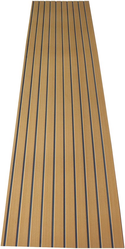 TeakFoamShop – Tapis de bateau en mousse de teck EVA Pro Series – Revêtements de sol autocollant Premium Bateaux – 240 x 60 cm – Marron clair avec lignes noires – Durable et Luxe , antidérapant