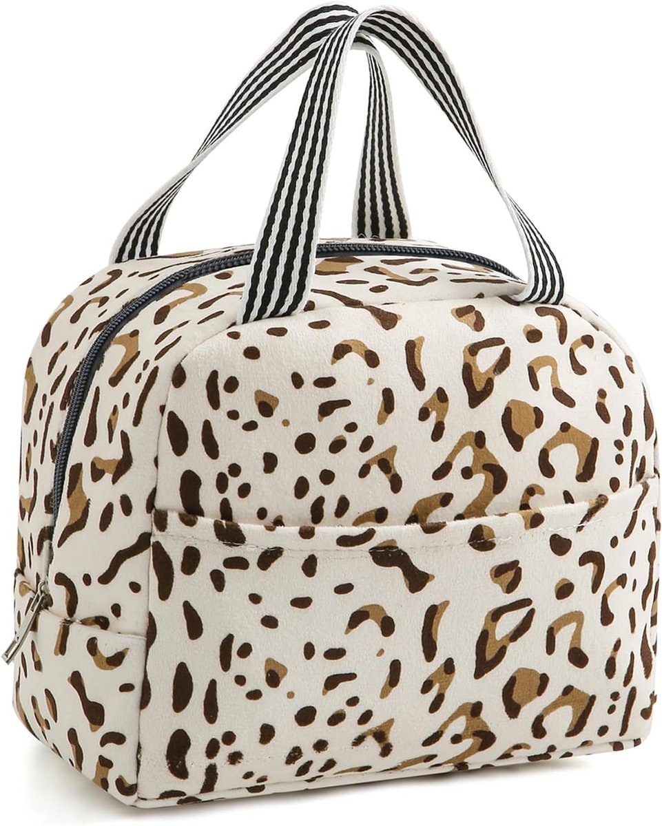 Lunchtas - Geïsoleerde lunchtas met voorvak, herbruikbaar, lekvrij en koelhoudend handvat, lichtgewicht geïsoleerde lunchbox, geschikt voor kantoor, sportschool, strand en reizen (beige)