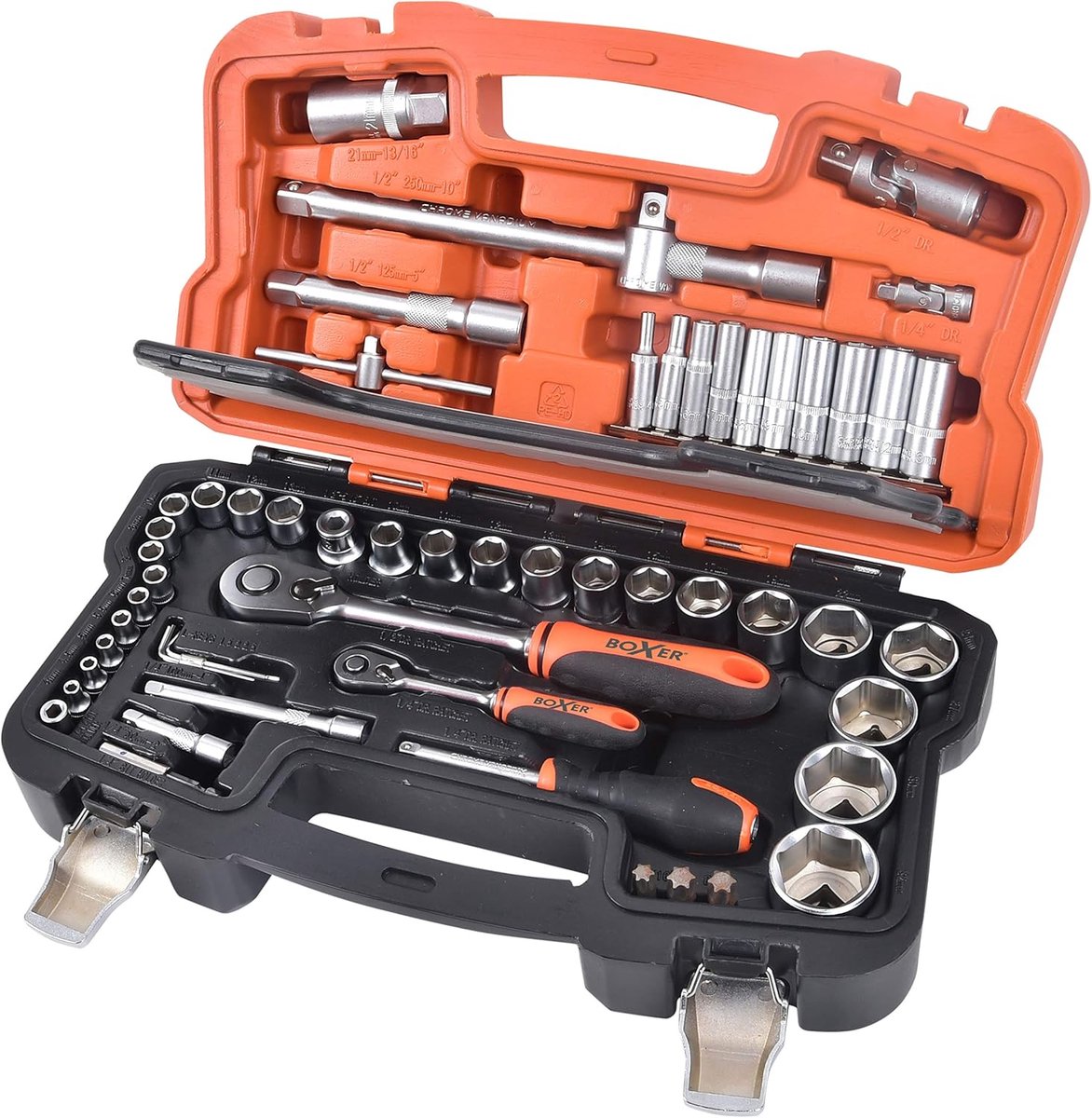 Dopsleutelset 55 Delen - Gereedschapset Ratel - Klus Klussen - Vergrendelende Handgreep - 1/4 1/2 Inch - Staal
