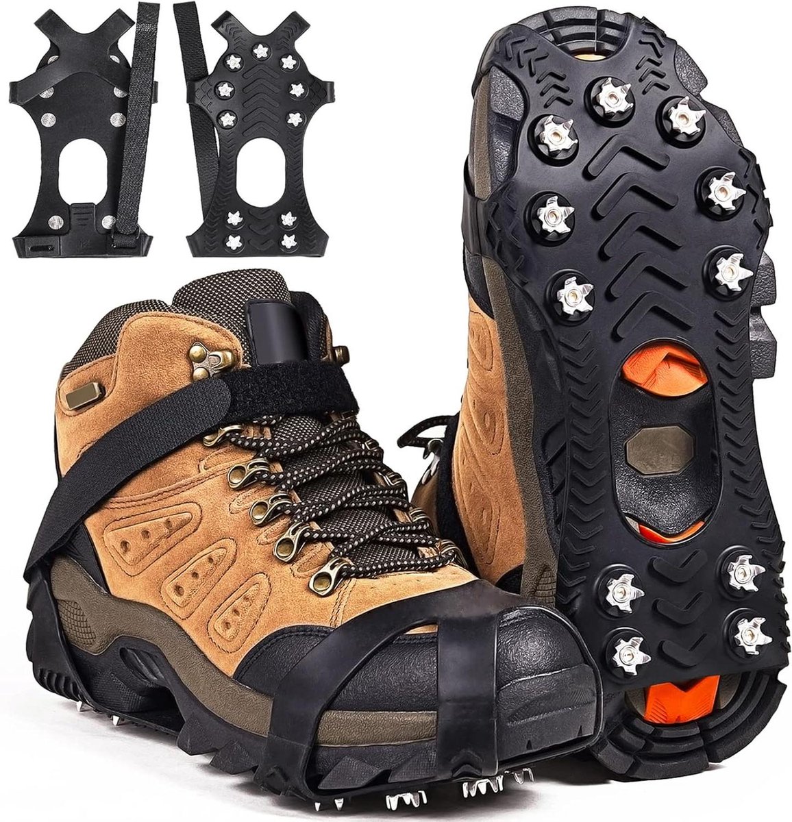 Stijgijzers - IJsschoenplaatjes - Veilig Lopen - 11 Roestvrij Staal Spikes - XL - Zwart