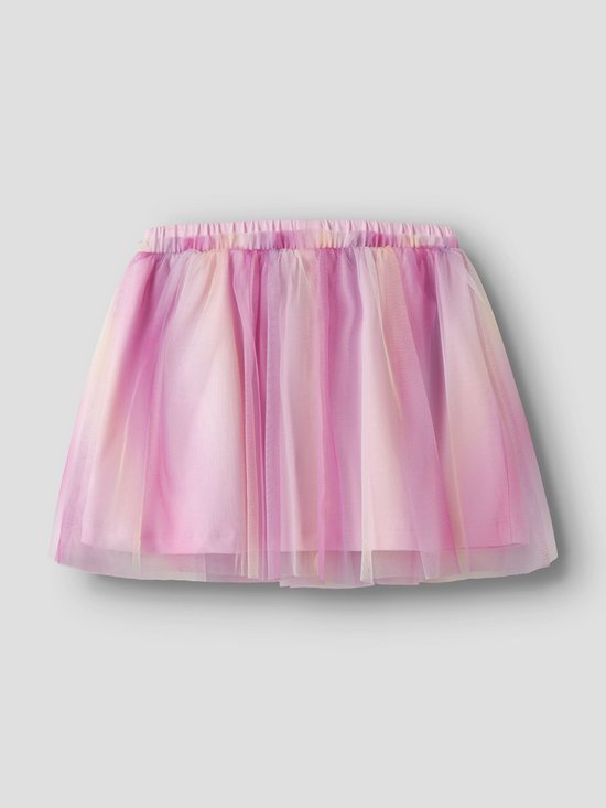 Tule rok in roze, paarse en gele pastelkleuren met elastische tailleband.