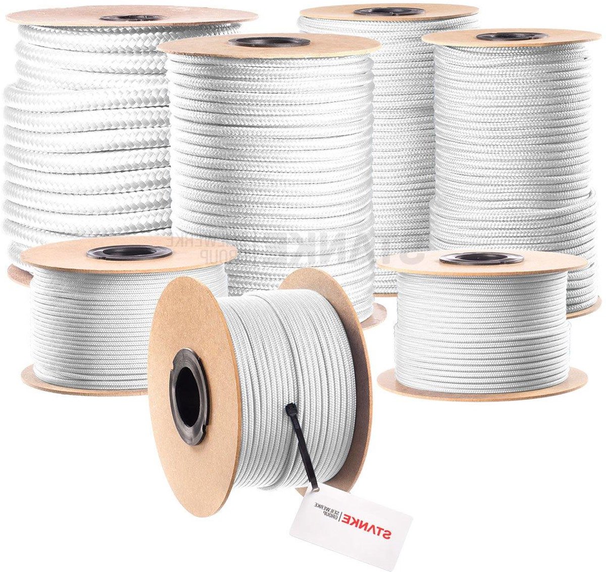 Seilwerk STANKE Polypropyleen Touw 18mm 25m Wit - Groen met Gele Accenten – Waslijn voor Tuin, Camping & Balkon – Stevig PP Touw voor Transport, Bouw en Zeilaccessoires