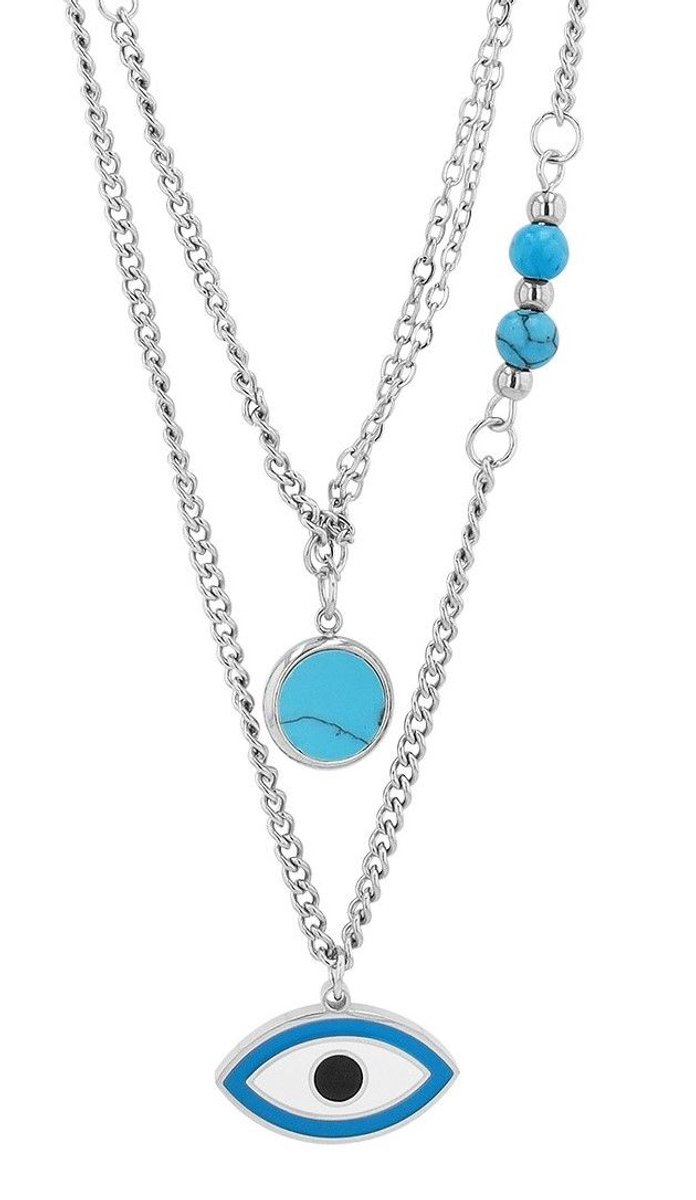AKZENT Akzent dames ketting met hanger Eldem "Eldem" tweelaagse roestvrijstalen ketting met turquoise edelstenen en