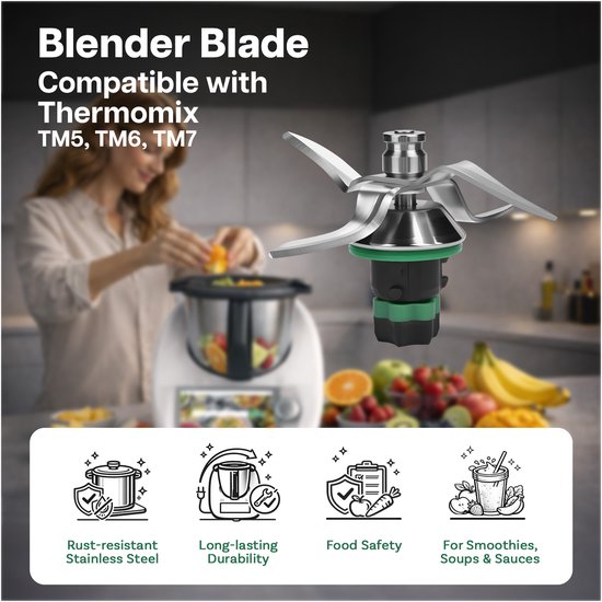 Vervangend Mes RVS Geschikt voor Thermomix TM7, TM6 & TM5 van MMOBIEL - Vervangend Mixmes voor Soepen, Smoothies, Deeg & Meer - Gelijkmatige Resultaten - Voor Thermomix Keukenmachines — afbeelding 2