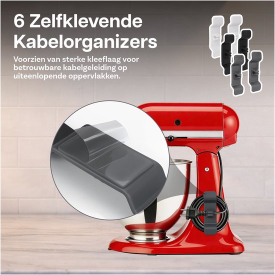 3-in-1 Organizer Set voor KitchenAid 4,5–5,5 Tilt-Head Stand Mixers Artisan & Classic Series van MMOBIEL - 12-delige Set met 5x Bevestigingshouders, 6x Kabel Organizers & 1x Schuifmat — afbeelding 5