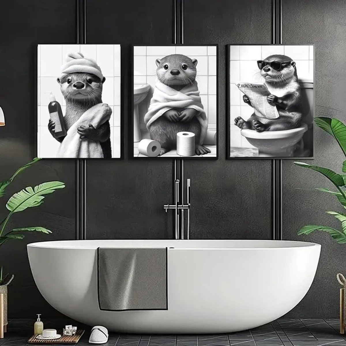 Grappige Dieren Poster - Wanddecoratie Badkamer - Toilet Humor - Zwart-Wit Print - 30 x 40