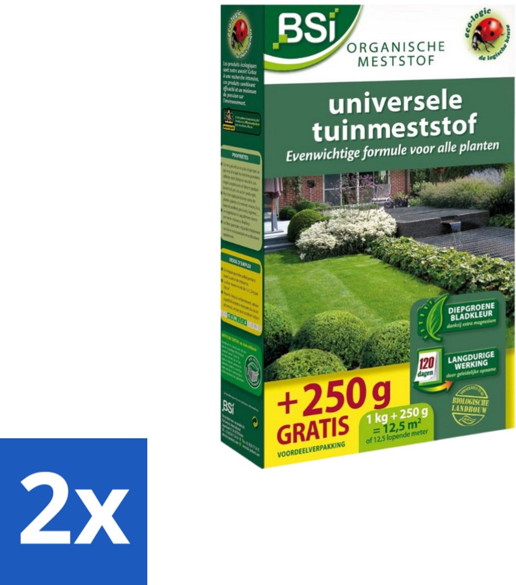 BSI – Universele Meststof – Evenwichtige Groei & Sterke Planten – 1,25 kg (12,5 m²) - Voordeelverpakking - 2 stuks
