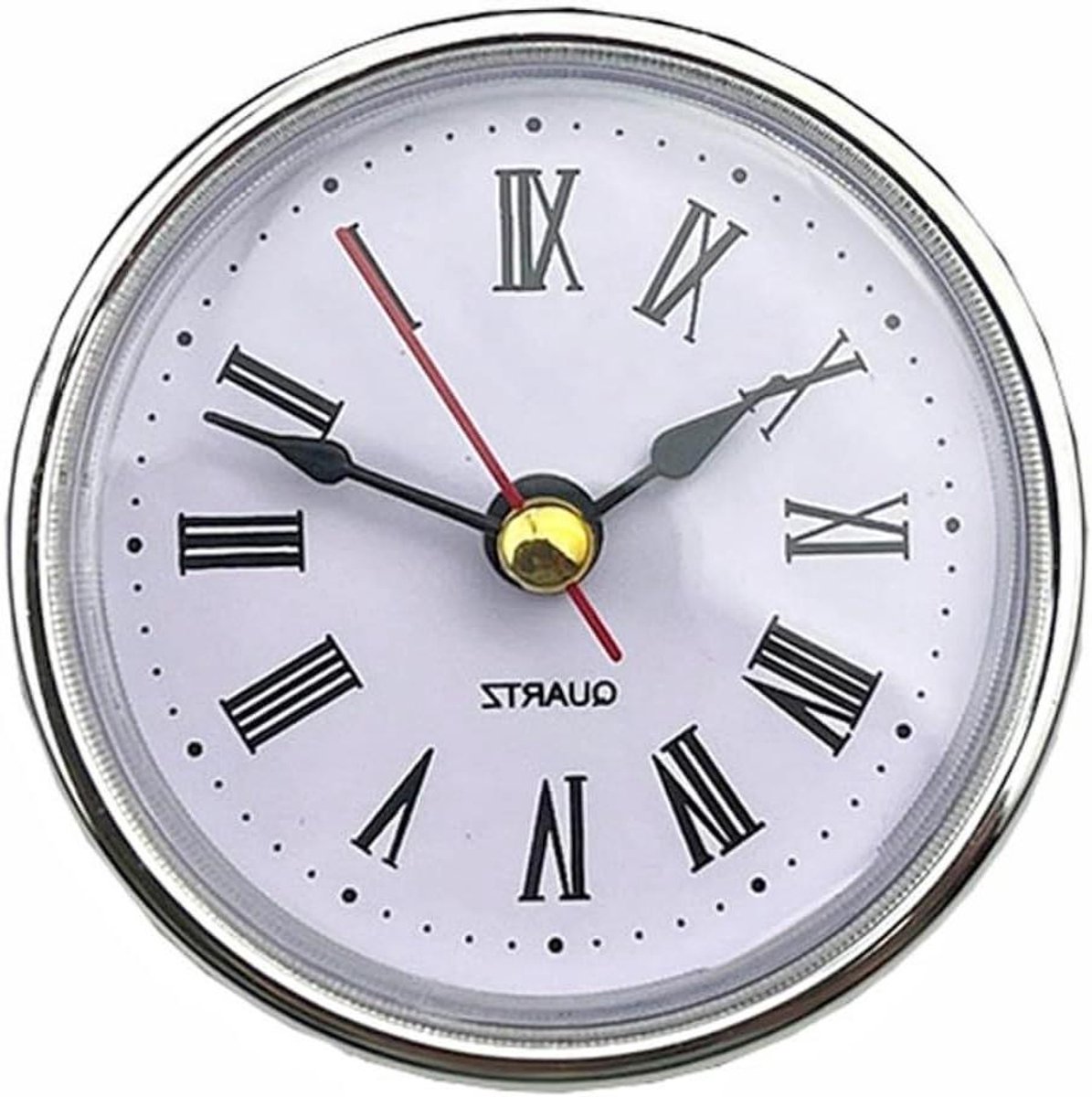 Kwartsklok Insert - Klok Mechanisme - Klok Reparatie - Romeinse Cijfers - 65mm Diameter - Zilverkleurig