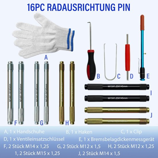 Bandenmonteermachine - 10 stuks - M12 x 1,25 - M12 x 1,5 - M14 x 1,25 - M14 x 1,5 - M15 x 1,25 - bandenwisselgereedschap - wielmontagehulp - fixeerbouten voor motorfiets - fiets - auto van Merkloos	 — afbeelding 5