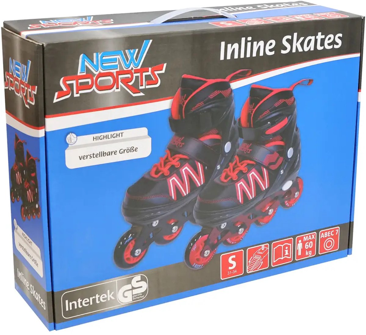 New Sports inlineskates zwart rood verstelbaar ABEC 7 maat 31-34.