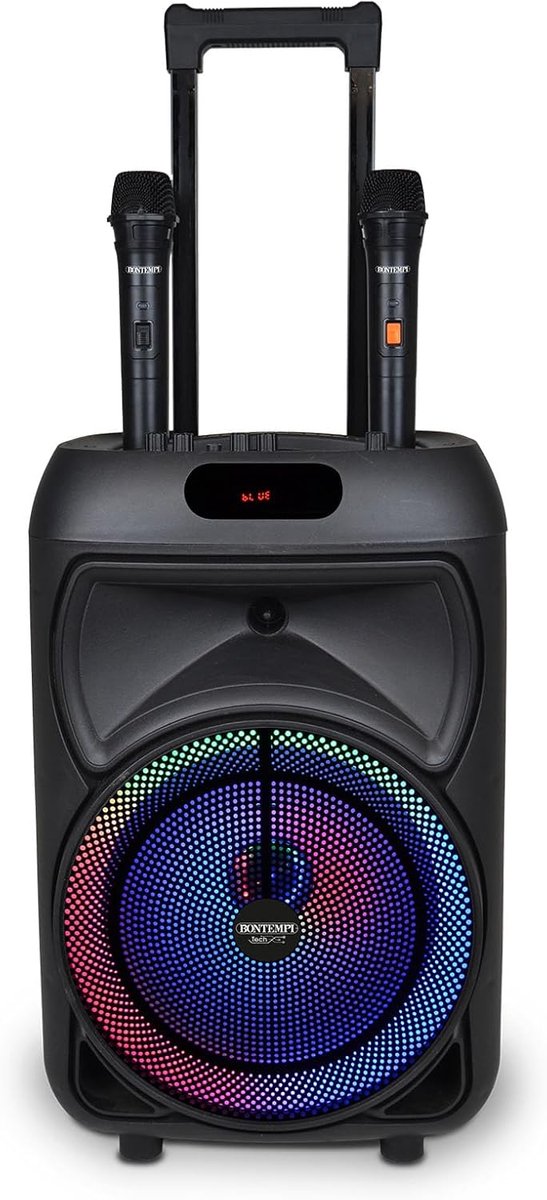 Draadloze Trolley Speaker - Draagbare Geluidsbox - Feestjes en Optredens - Inclusief 2 Microfoons - 48x29x24 cm - Zwart