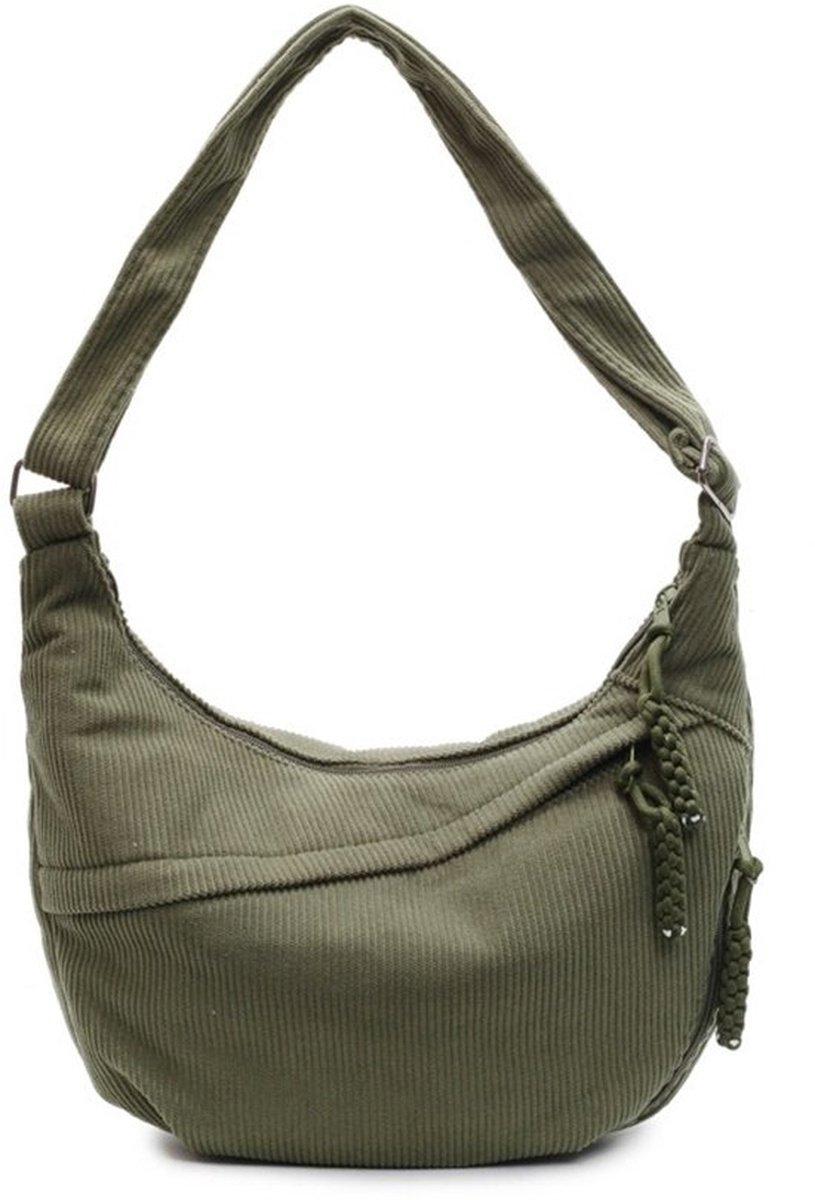 Corduroy Schoudertas Dames – Donkergroen – Grote Capaciteit Crossbody Tas met Ritssluiting – Casual & Stijlvolle Handtas Voor Werk, Reizen en Dagelijks Gebruik