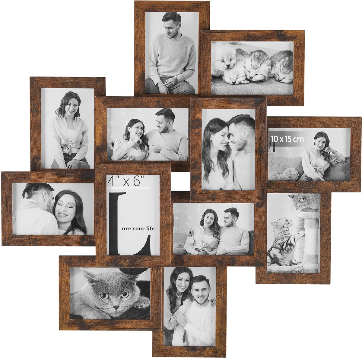 SONGMICS - Lijst - Fotolijst - 12 Lijsten voor 10 x 15 cm Foto's - Muurdecoratie Multi-frame