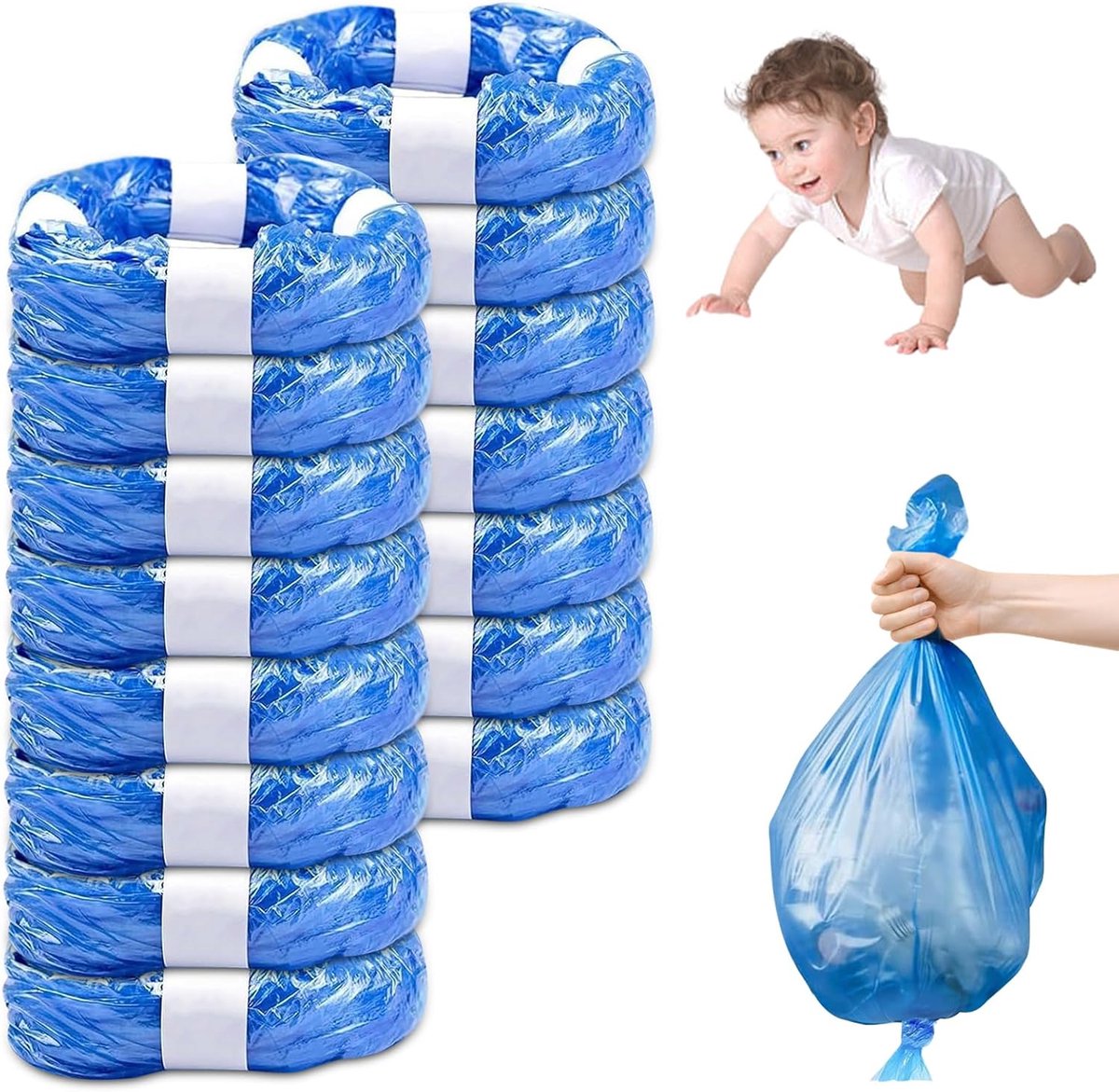 Luieremmer Navullingen - Luierzakken - Hygiënisch Luiers Verwerken - Uitstekende Afdichting - 15 Stuks - Blauw