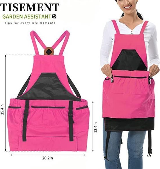 Verstelbaar tuinschort, canvas werkschort met zakken, waterdicht tuinschort voor in de keuken, bij het oogsten, in de tuinbouw, voor het opbergen van fruit en groenten, voor mannen en vrouwen, roze, 80 cm van Merkloos	 — afbeelding 5