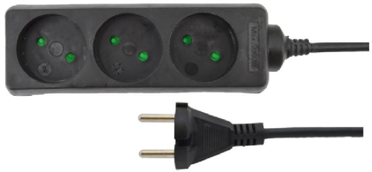 AWTools - Huishoud verlengsnoer - Geen Aarding - 4 Stopcontacten - 5 meter - Zwart