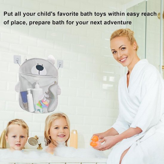 Bad speelgoed houder - Opbergtas baby - Kinderen badderen - Met 2 haken - 40 x 44 cm - IJsbeer — afbeelding 4