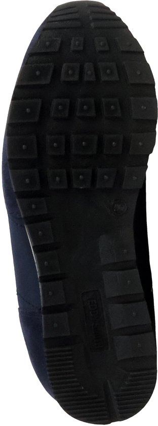 Onderkant van de blauwe Teddy Smith sneaker met zwart profiel en zoolpatroon.
