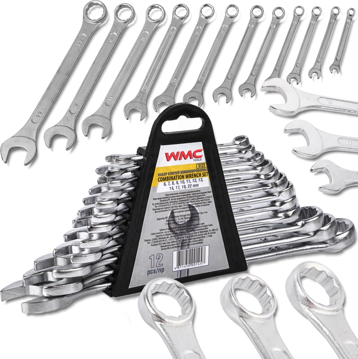 WMC TOOLS - Zesdelige Ringsleutelset - 12 Stuks - CrV Staal - 6-22mm