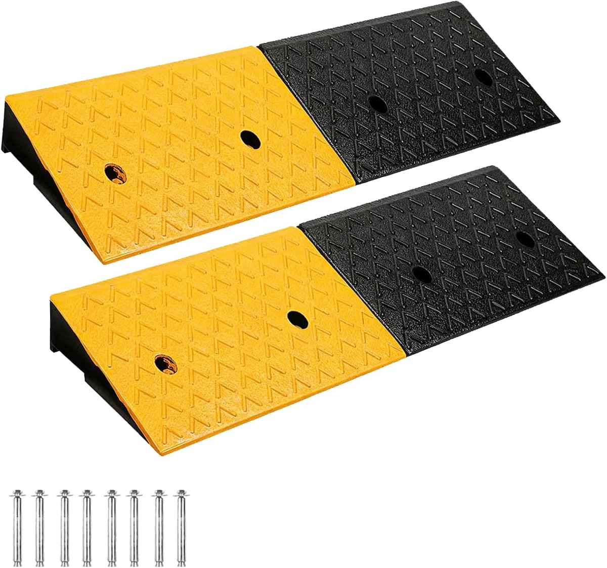 Rubberen oprijplaten - Hulpstukken - Veilig oprijden - Hoge zichtbaarheid - 100x25x5 cm - Zwart geel