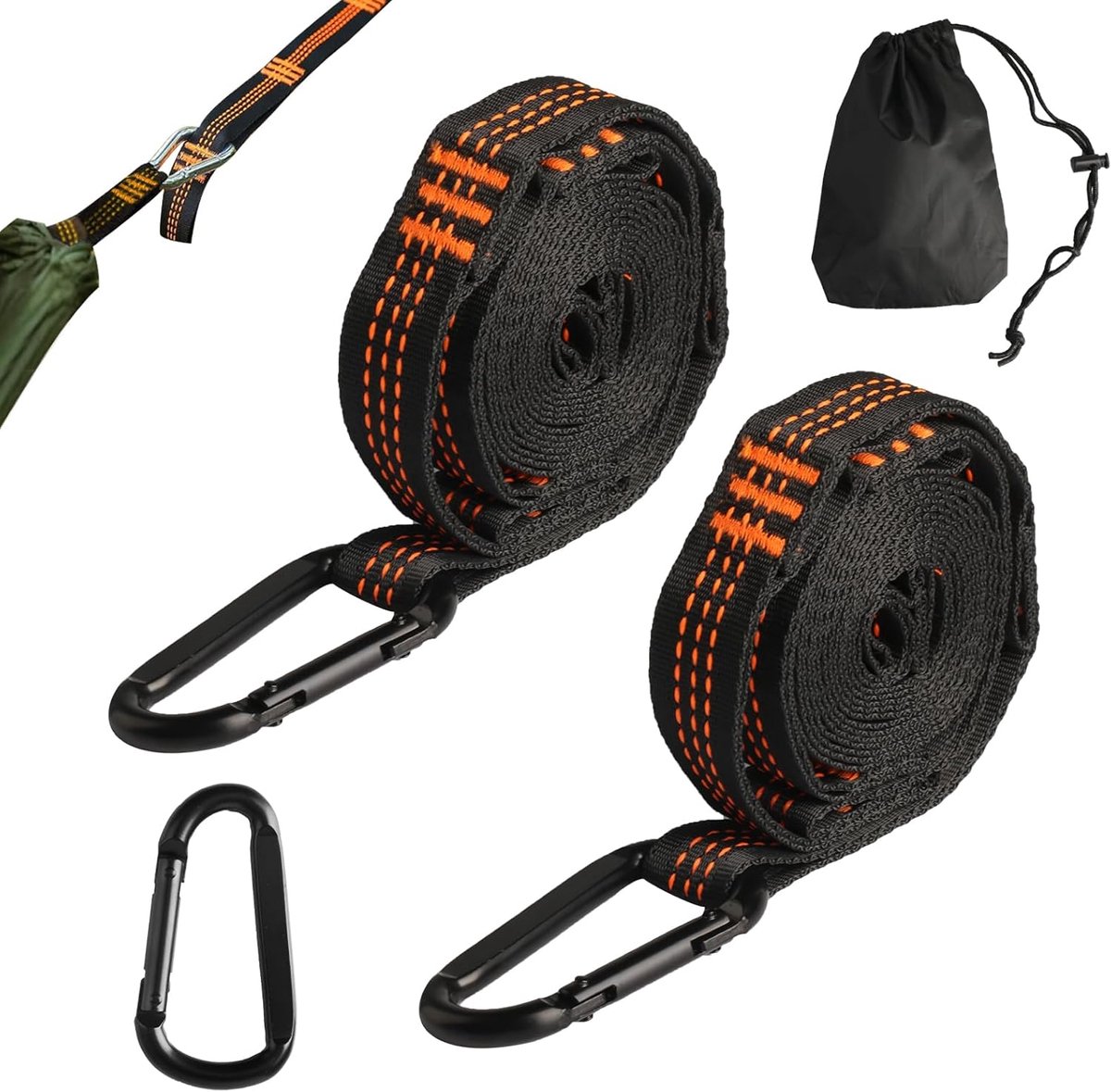 Hangmat Bevestigingsset - Schommel Ophangriemen - Kamperen Buiten - 5+1 Lus Systeem - 2.5 Meter Lengte - Oranje