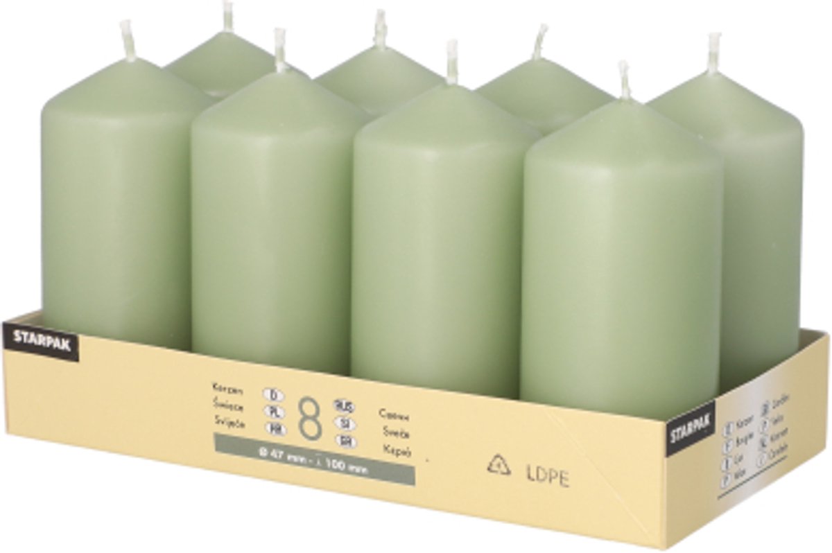 6x 8 Stompkaarsen Ø 47 mm · 100 mm jade groen