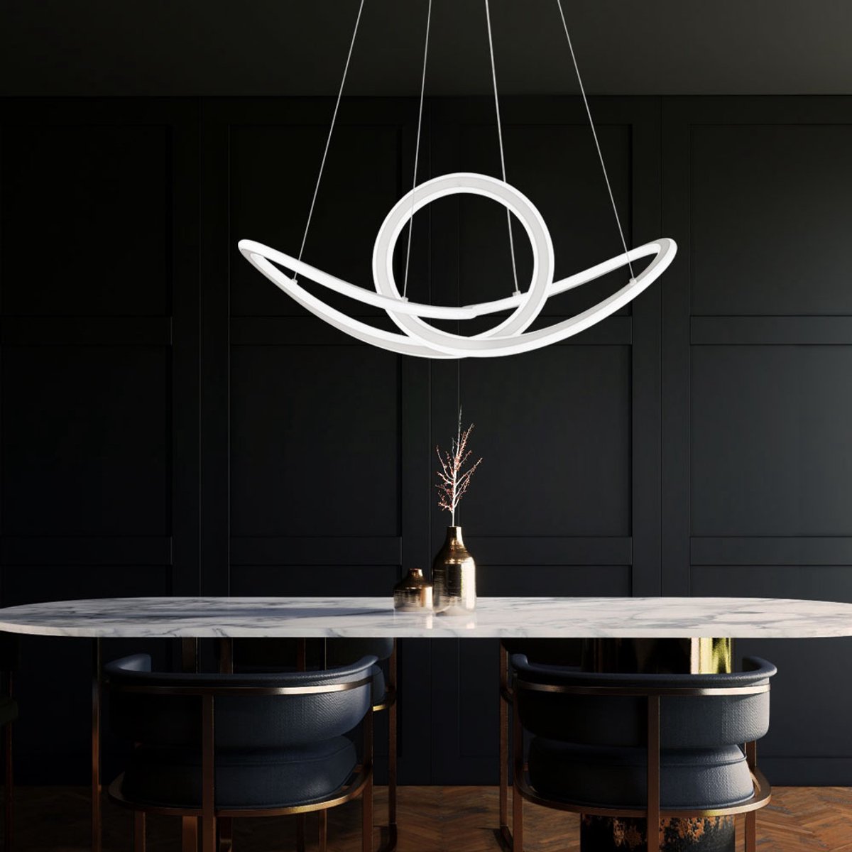 Hanglamp dimbaar eettafellamp LED moderne hanglamp met afstandsbediening, metaal, CCT, 53W 4700lm 2700-5500K, H 150 cm, Wofi 11554