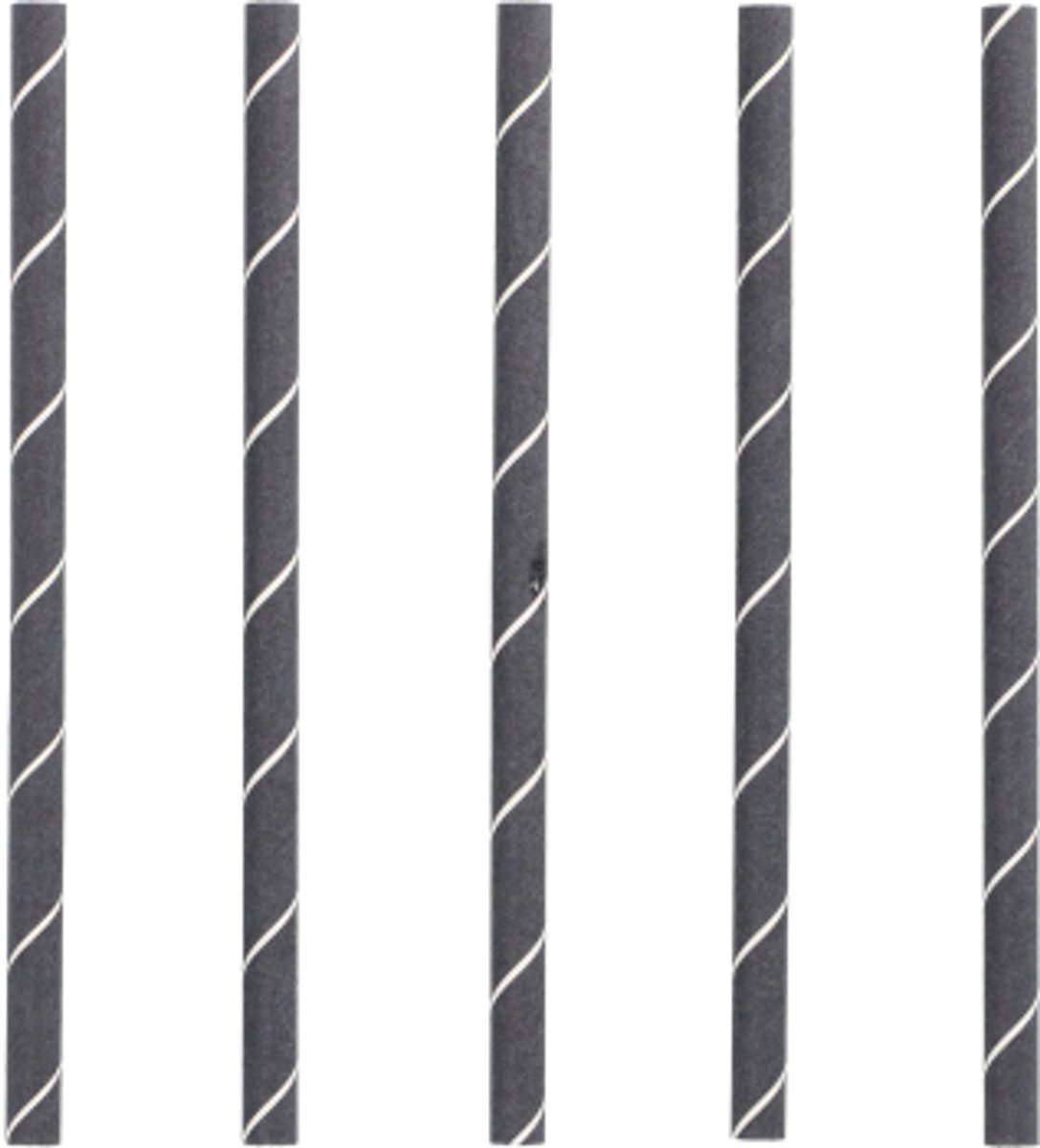 16x 250 Cocktail drinkrietjes papier Ø 7 mm · 15 cm zwart/wit Stripes