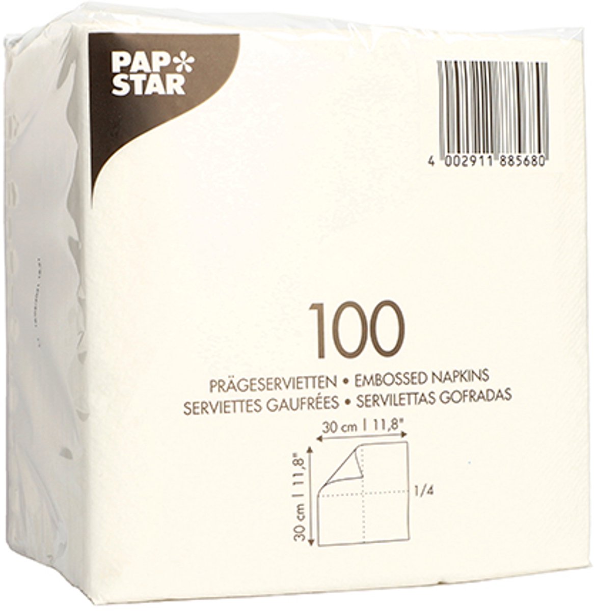 30x 100 Servetten 1-laags 1/4 vouw 30 cm x 30 cm wit
