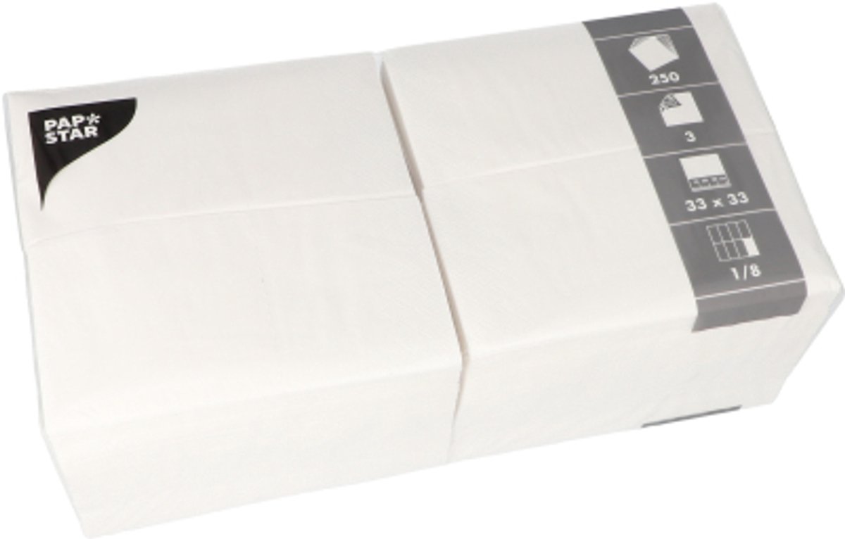 4x 250 Servetten 3-laags 1/8 vouw 33 cm x 33 cm wit