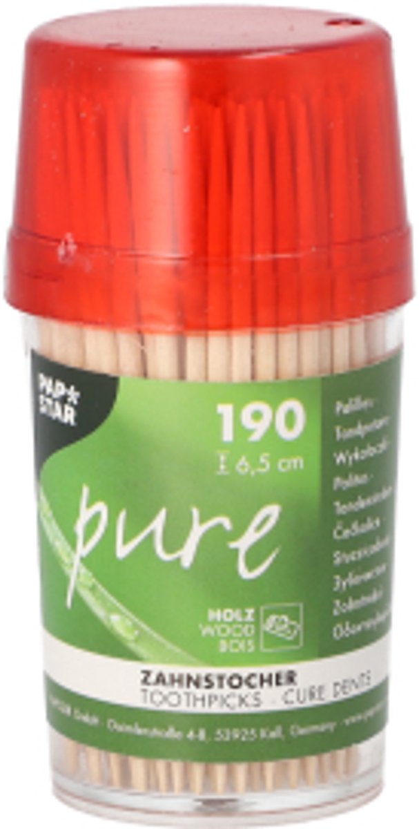 12x 190 Tandenstokers hout pure rond 65 cm in spenderbox