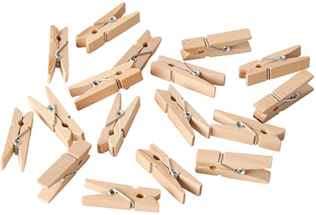 10x 100 Mini wasknijper hout 35 cm