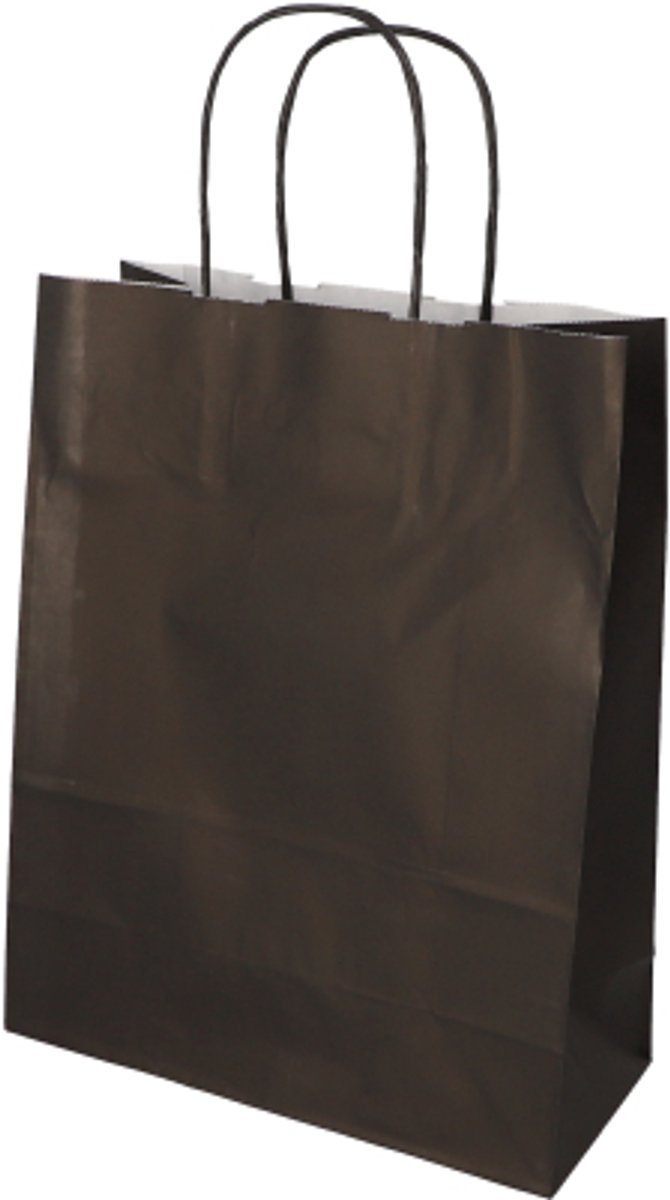 10x 25 Draagtassen papier 28 cm x 22 cm x 10 cm zwart met gedraaid handvat