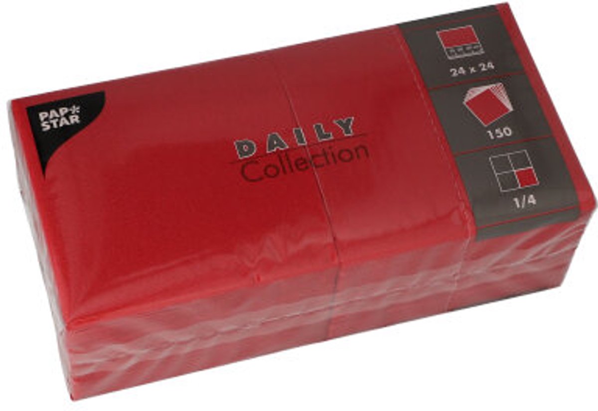 6x 150 Servetten DAILY Collection 1/4 vouw 24 cm x 24 cm bordeaux