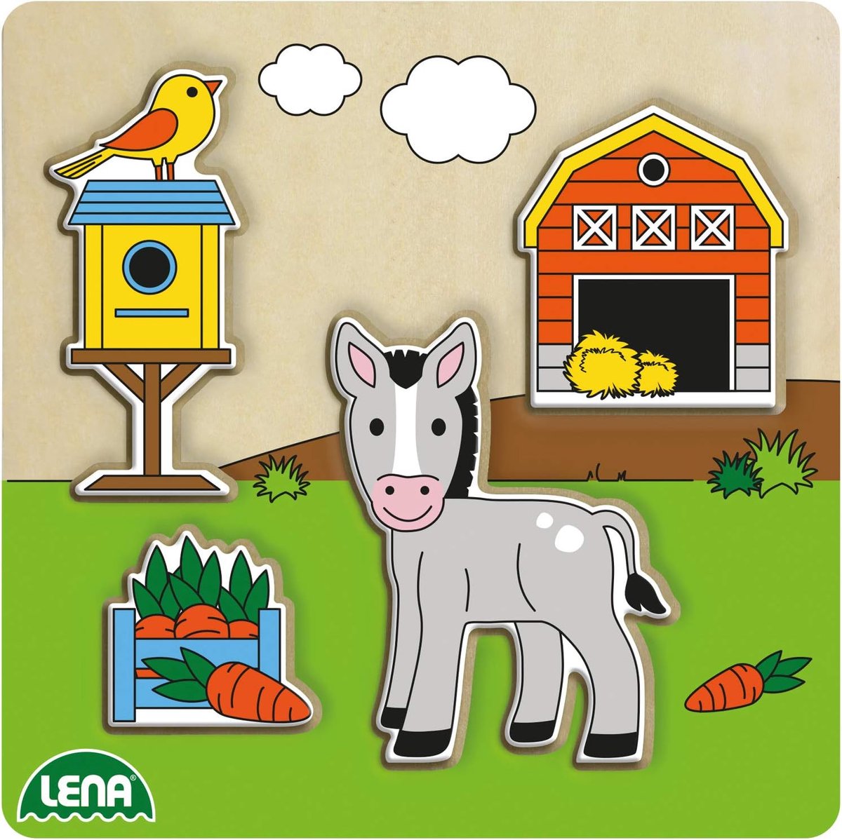 Houten Puzzel Boerderij - Legspel Kinderen - Leren Puzzelen - FSC Gecertificeerd Hout - 14 x 18 cm - Meerkleurig